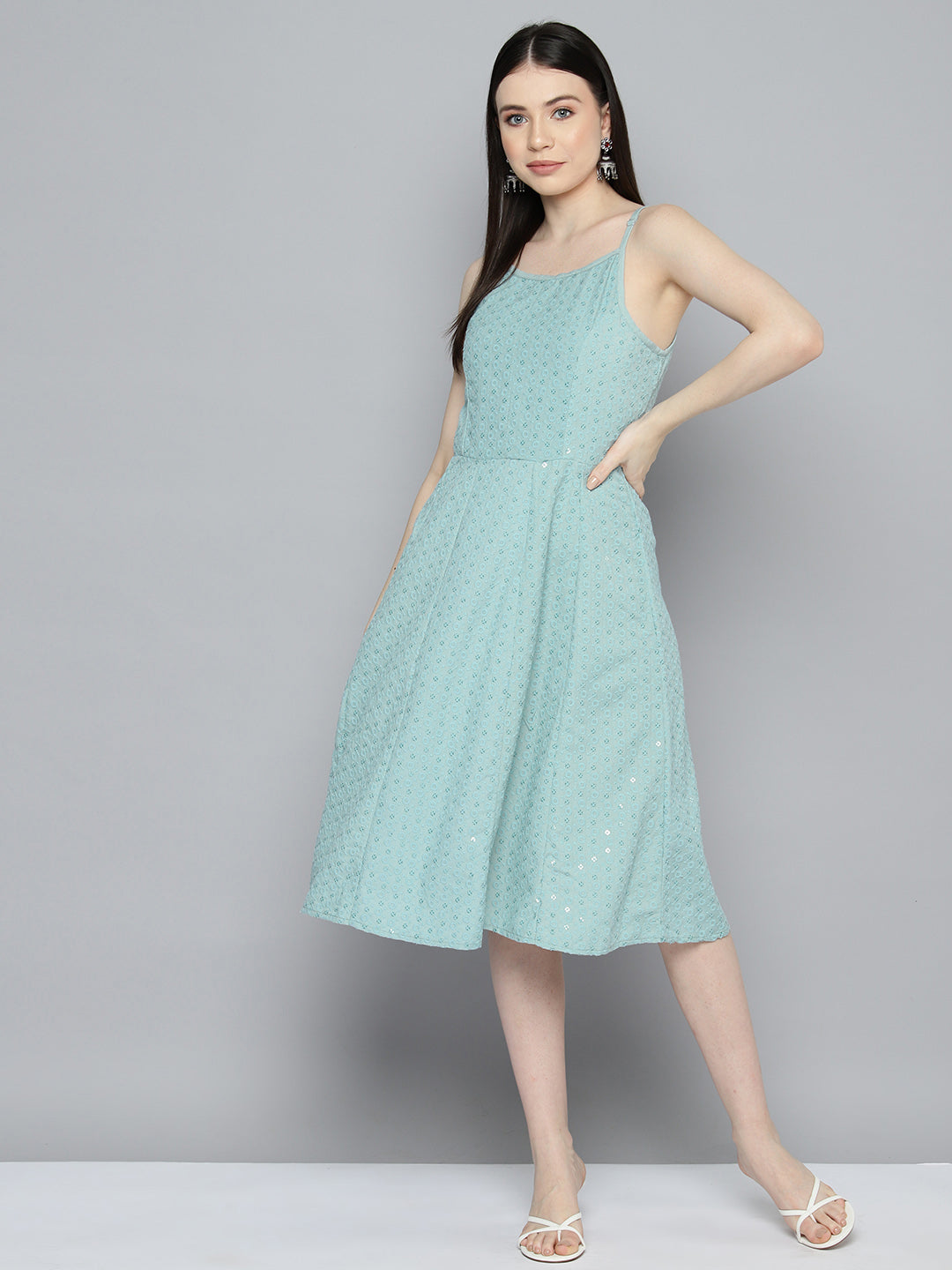 Sequin Anarkali Dress - Women's Western Clothing Light-Blue