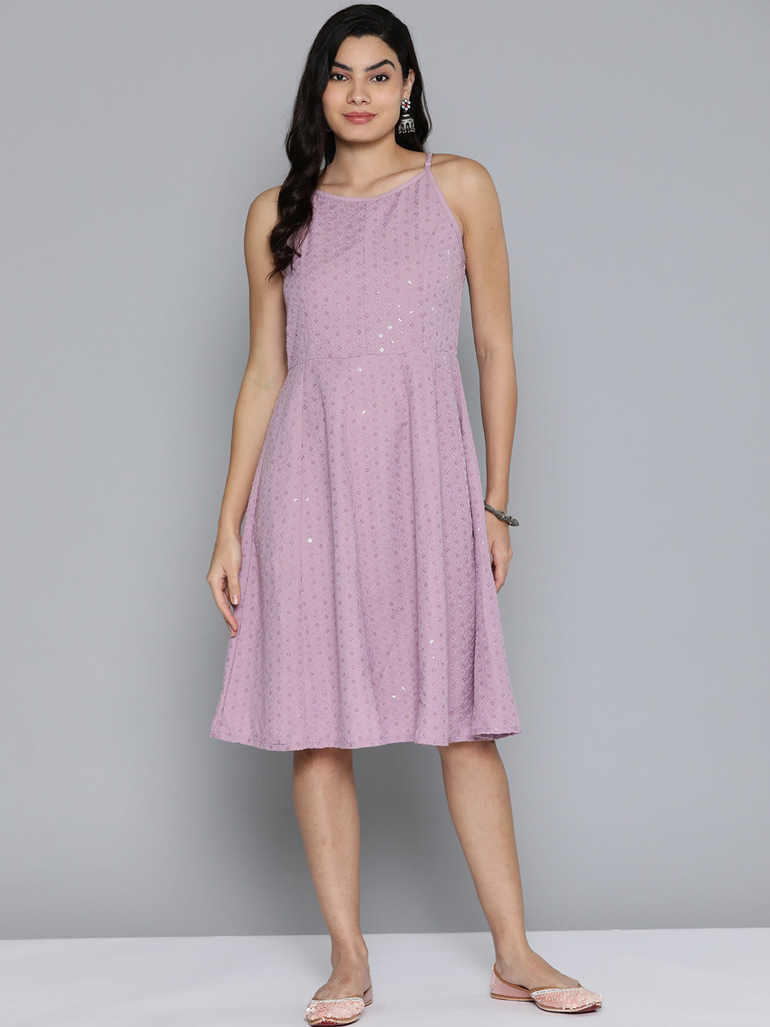 Sequin Anarkali Dress - Women's Western Clothing Light-Purple