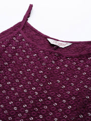DesiQlo Purple Floral Sequin Embroidered A-Line Midi Dress ( JOK 1494 Purple )