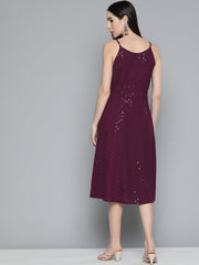 DesiQlo Purple Floral Sequin Embroidered A-Line Midi Dress ( JOK 1494 Purple )