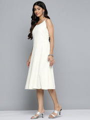 DesiQlo White Floral Sequin Embroidered A-Line Midi Dress ( JOK 1494 White )