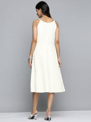 DesiQlo White Floral Sequin Embroidered A-Line Midi Dress ( JOK 1494 White )