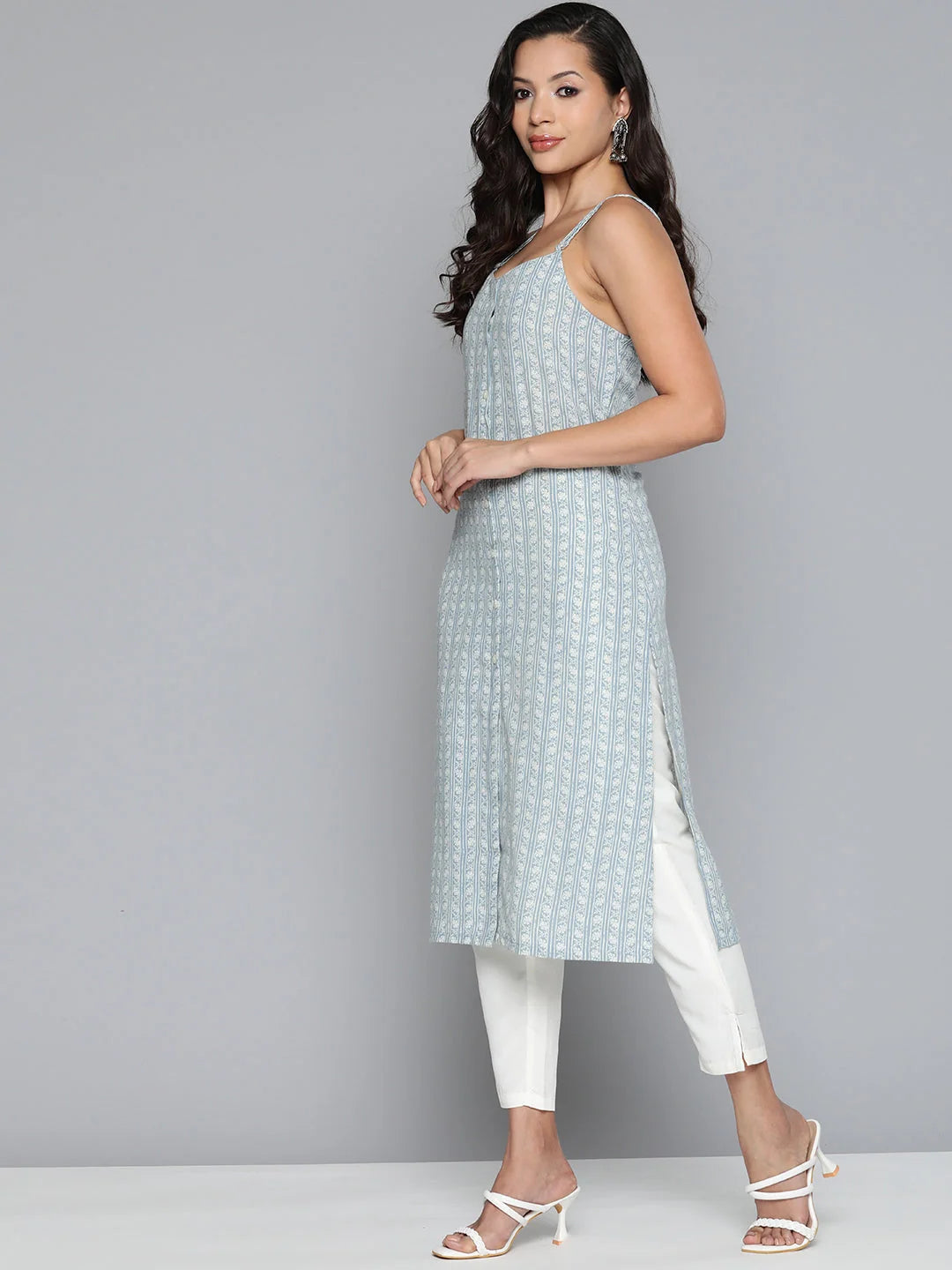 Floral Printed Blue Cotton Kurta - Shop Indian Kurtas Online