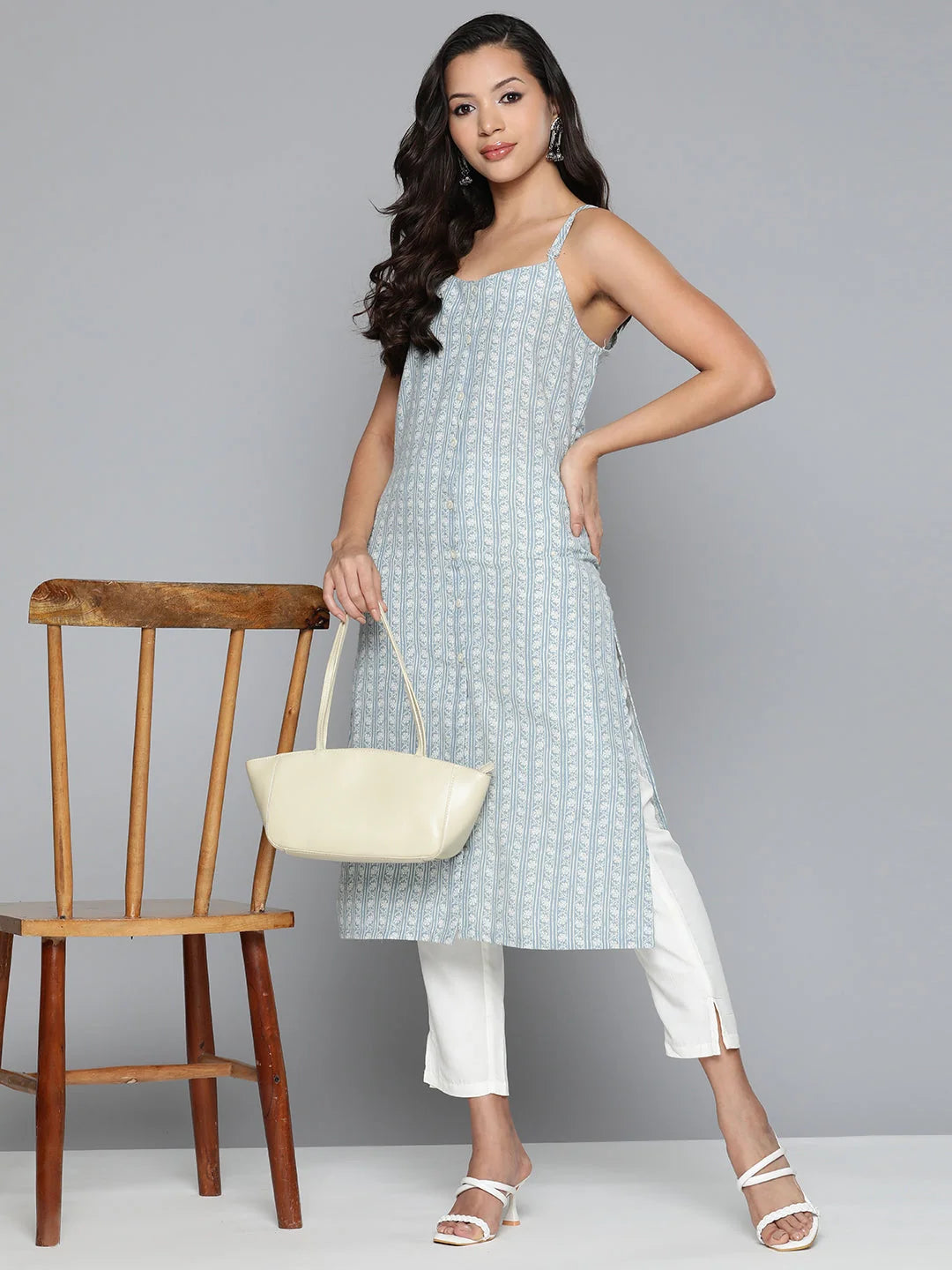 Floral Printed Blue Cotton Kurta - Shop Indian Kurtas Online