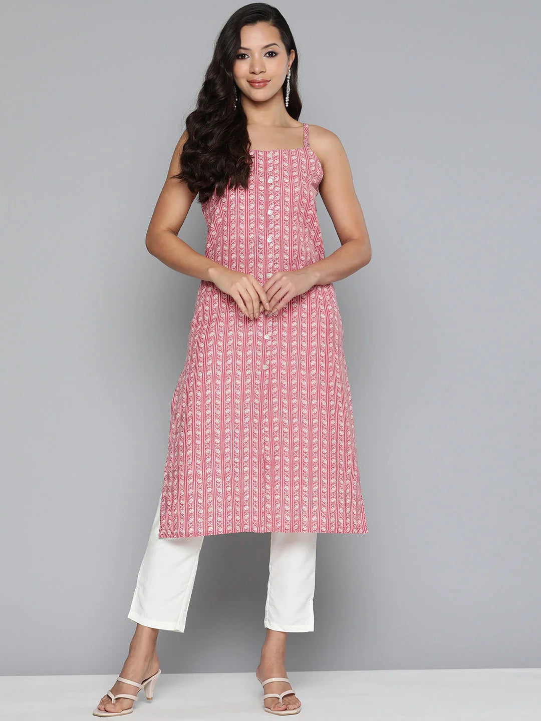 Floral Printed Red Cotton Indian Kurta for Women | Ethnic Wear