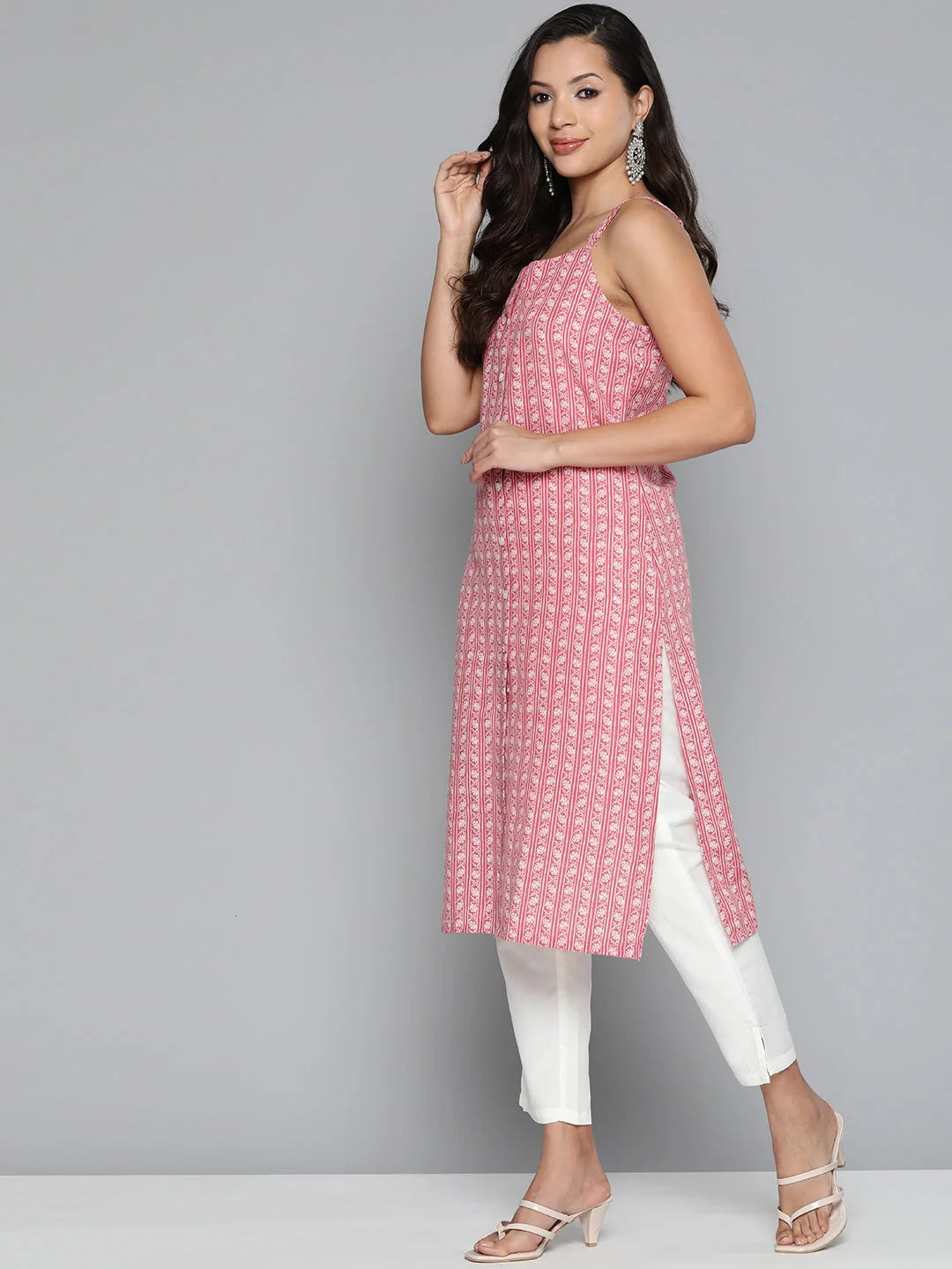 Floral Printed Red Cotton Indian Kurta for Women | Ethnic Wear