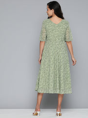 DesiQlo Floral Georgette A-Line Midi Dress ( JOK 1500 Green )
