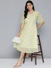 Floarl print flaired gorgette dress from ( JOK 1500 Off-White )