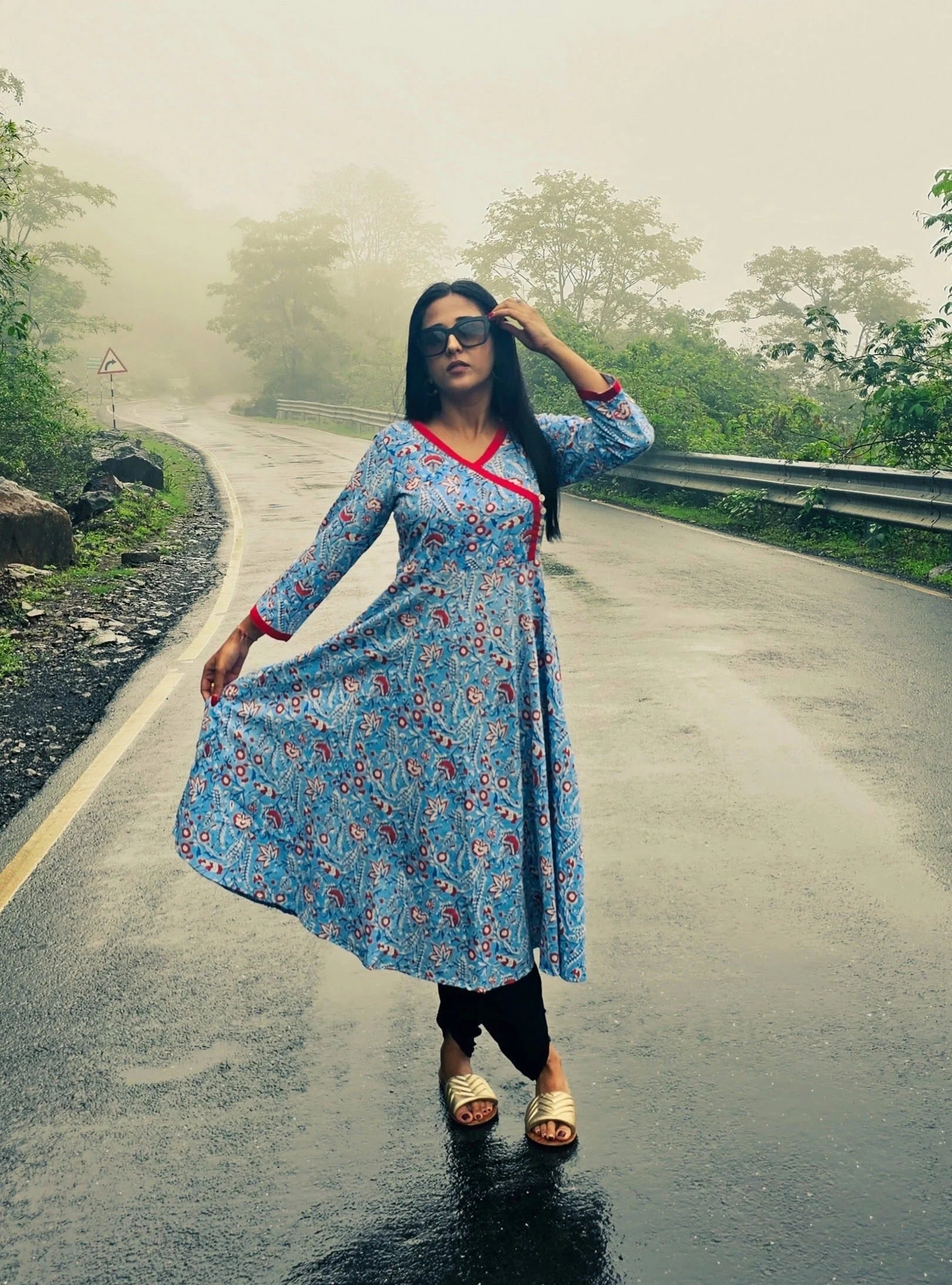 Blue Floral Anarkali Kurta for Women | Stylish Cotton Kurti