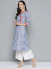 Women Blue Floral Printed Anarkali Kurta