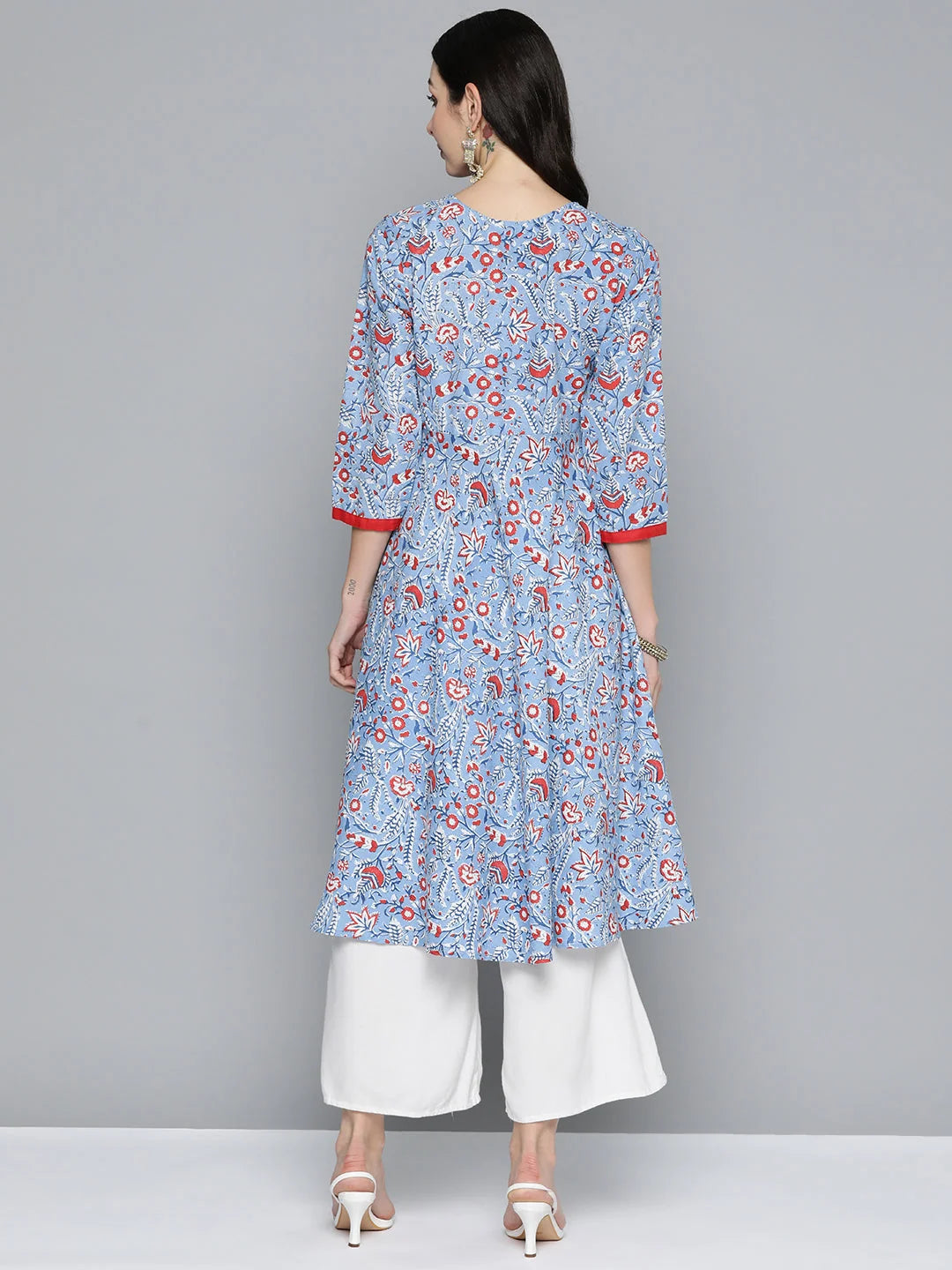 Blue Floral Anarkali Kurta for Women | Stylish Cotton Kurti