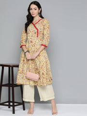 Women Yellow Floral Printed Anarkali Kurta