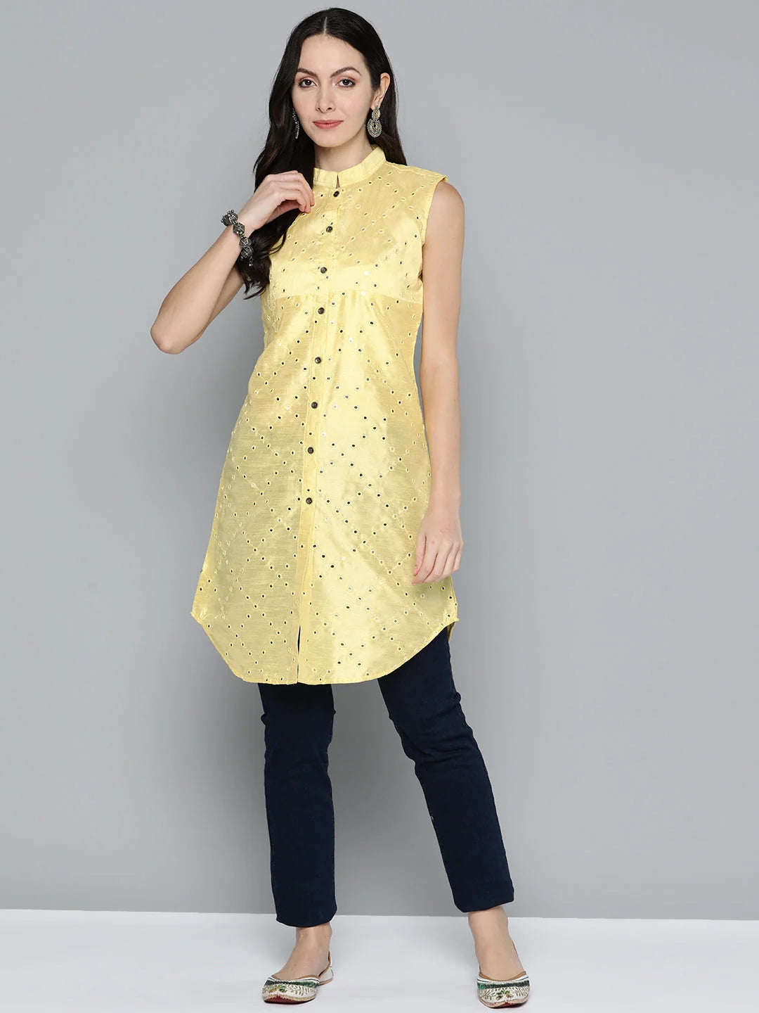 Elegant Embroidered Mirror Work Indian Kurta for Ladies