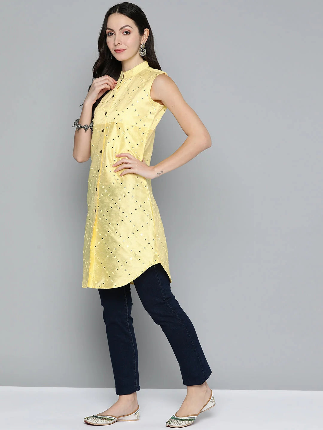 Elegant Embroidered Mirror Work Indian Kurta for Ladies