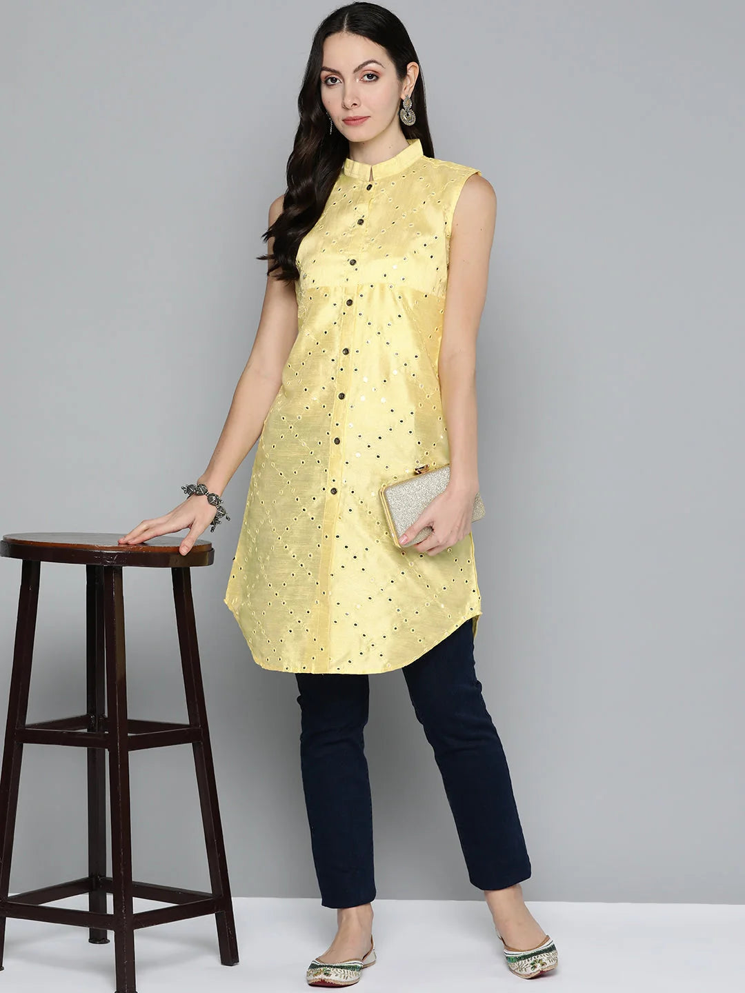 Elegant Embroidered Mirror Work Indian Kurta for Ladies