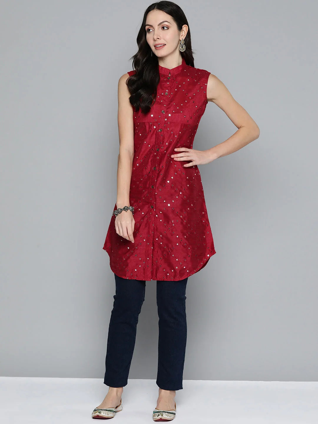 Elegant Indian Kurtas: Women's Embroidered Mirror Work Kurta
