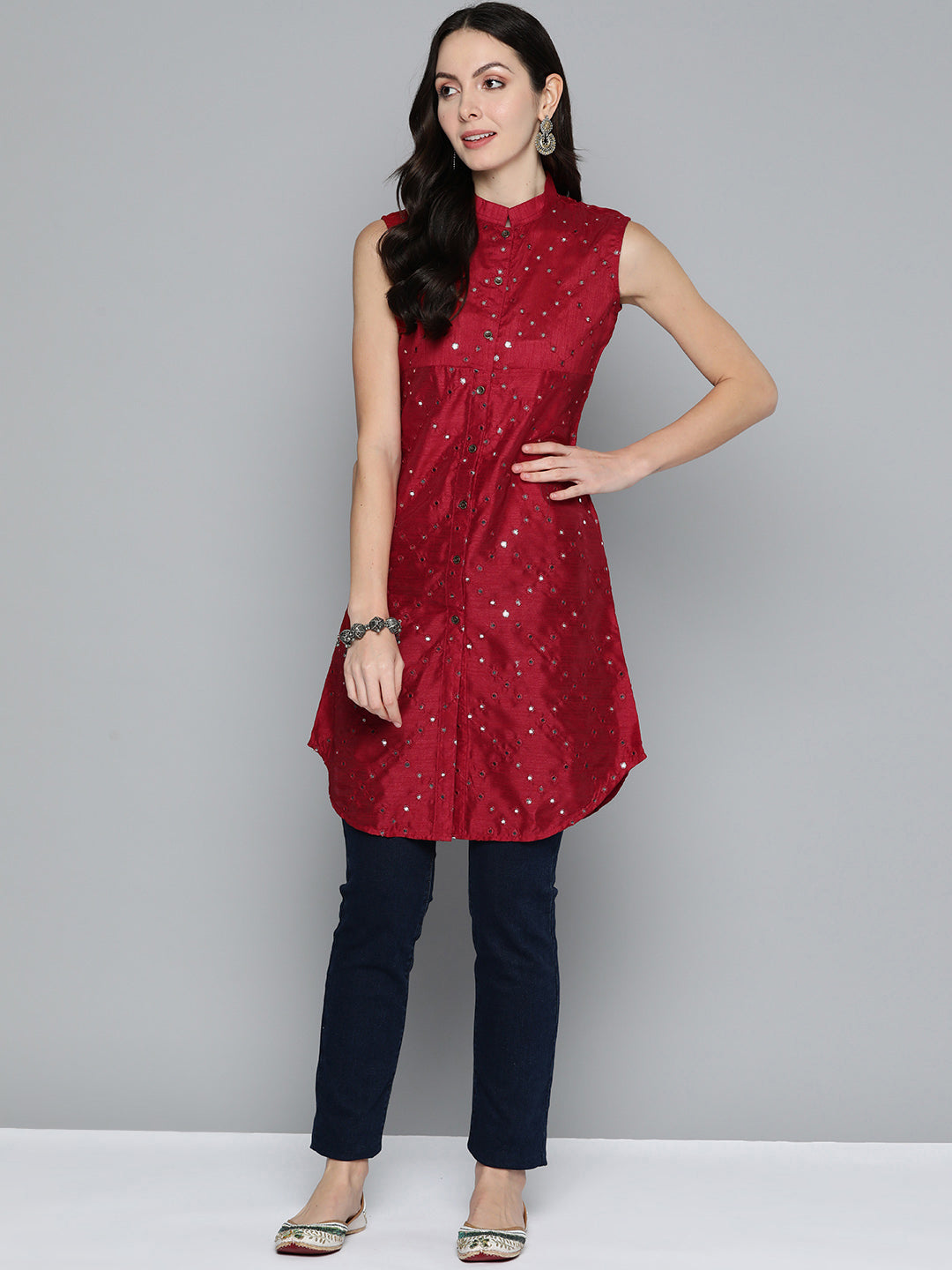 Elegant Indian Kurtas: Women's Embroidered Mirror Work Kurta