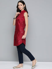Women Geometric Embroidered Mirror Work Kurta-JOK