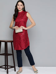 Women Geometric Embroidered Mirror Work Kurta-JOK