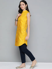 Women Geometric Embroidered Mirror Work Kurta-Styled