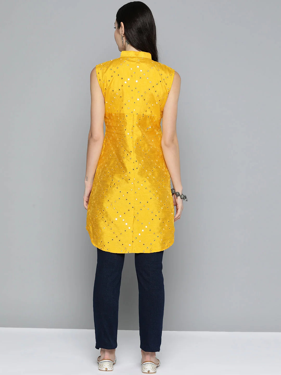 Embroidered Mirror Work Cotton Indian Kurta Ladies Stylish