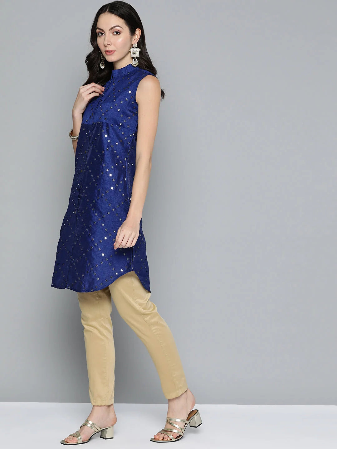 Geometric Embroidered Indian Kurtis with Mirror Work for Women