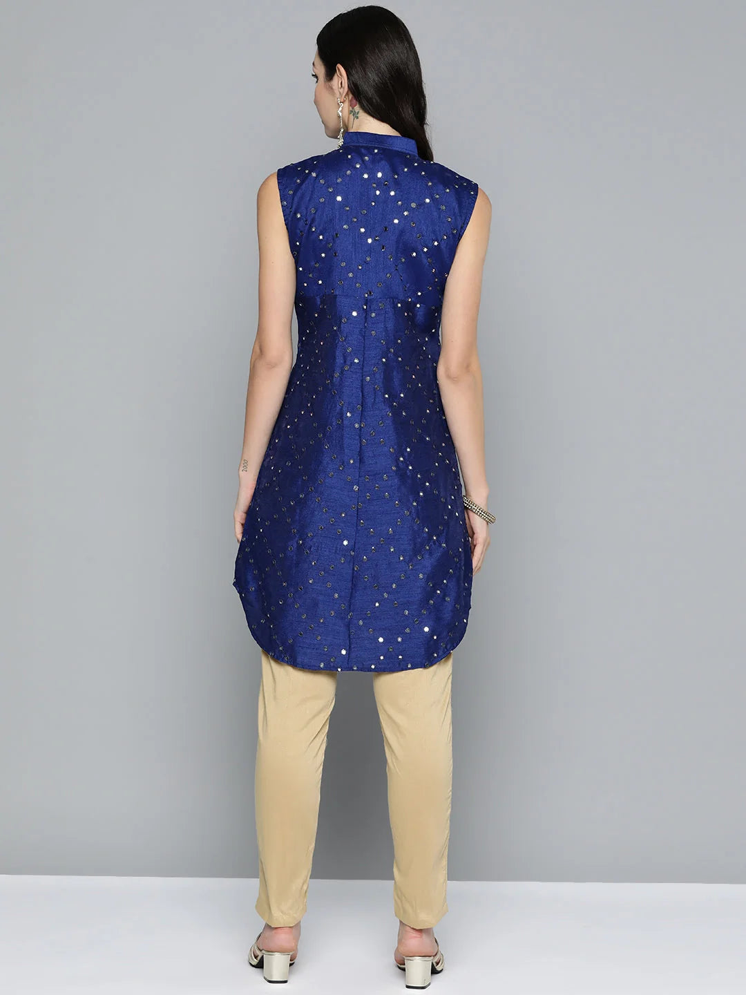 Geometric Embroidered Indian Kurtis with Mirror Work for Women
