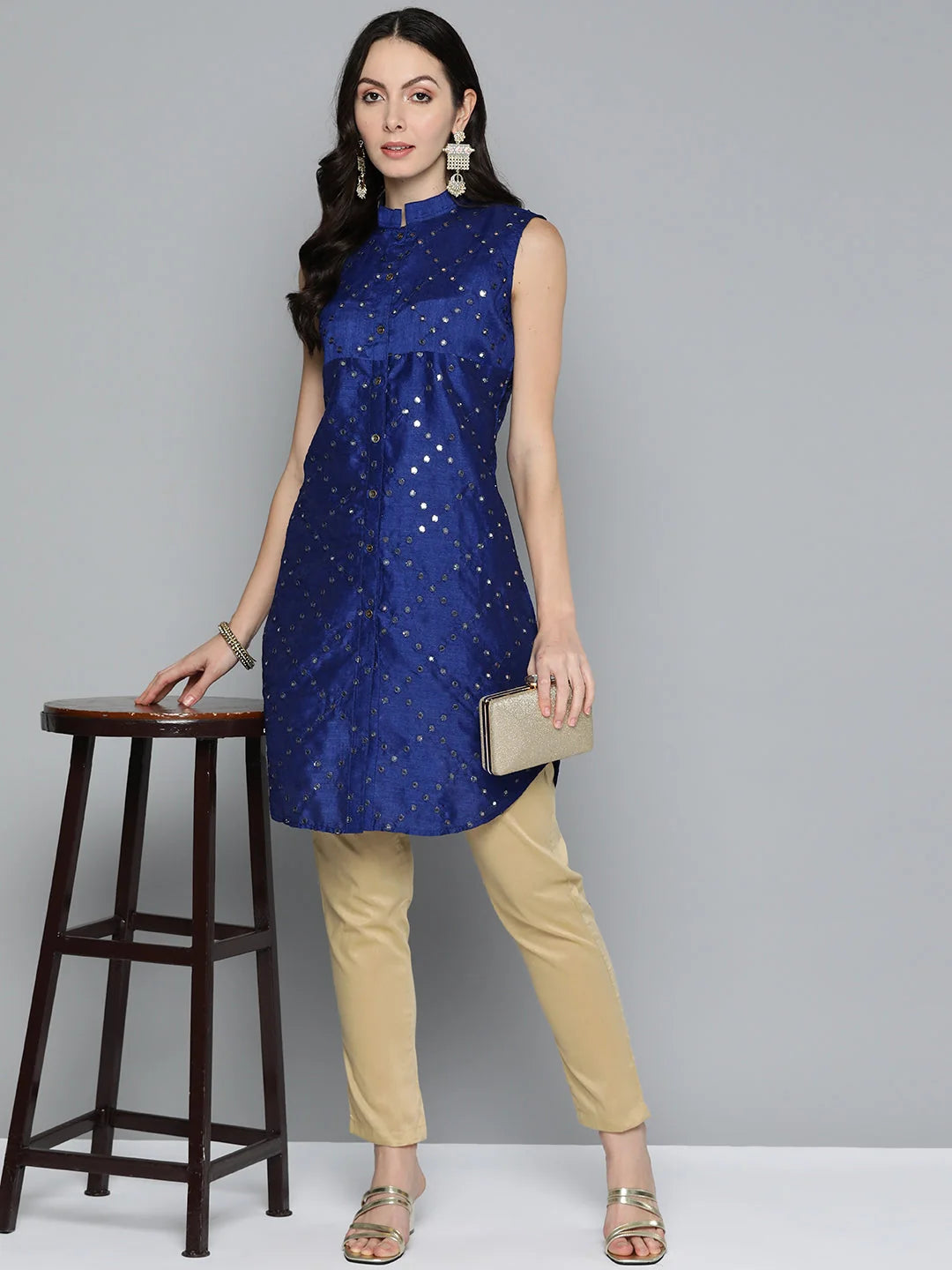 Geometric Embroidered Indian Kurtis with Mirror Work for Women