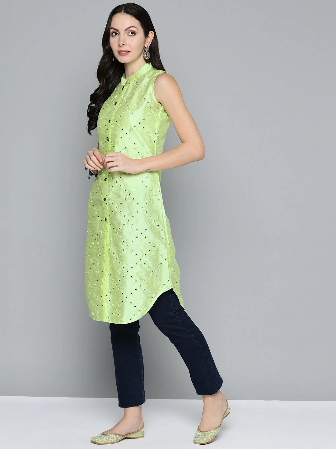 Embroidered Mirror Work Cotton Indian Kurta for Women