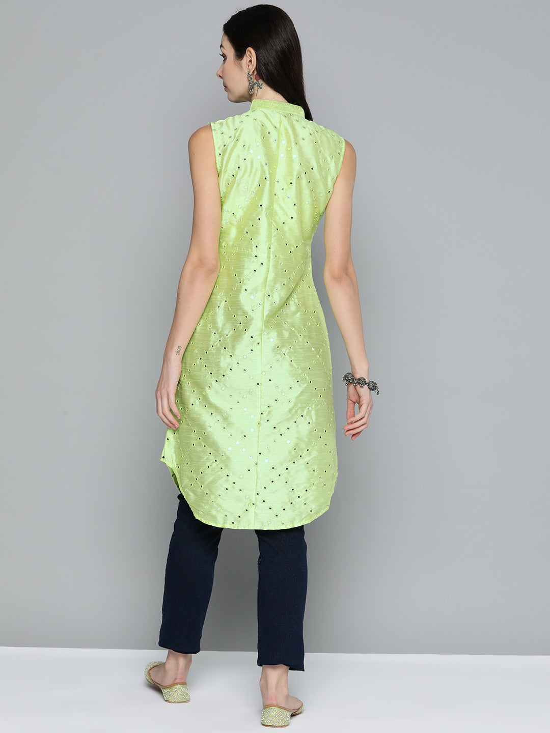 Embroidered Mirror Work Cotton Indian Kurta for Women