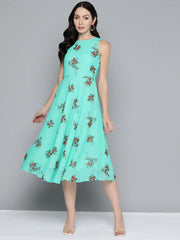 Floral Print Georgette A-Line Midi Dress