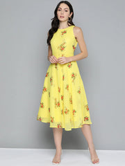 Floral Print Georgette A-Line Midi Dress-Styled
