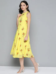 Floral Print Georgette A-Line Midi Dress-Styled