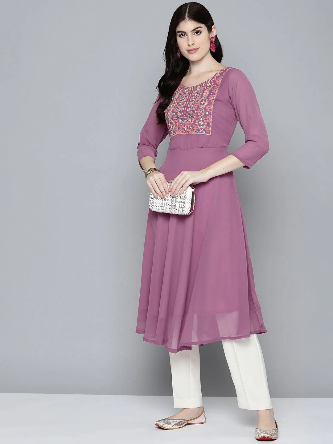 Embroidered Yok Flared Indian Kurta | Stylish Indian Kurtas