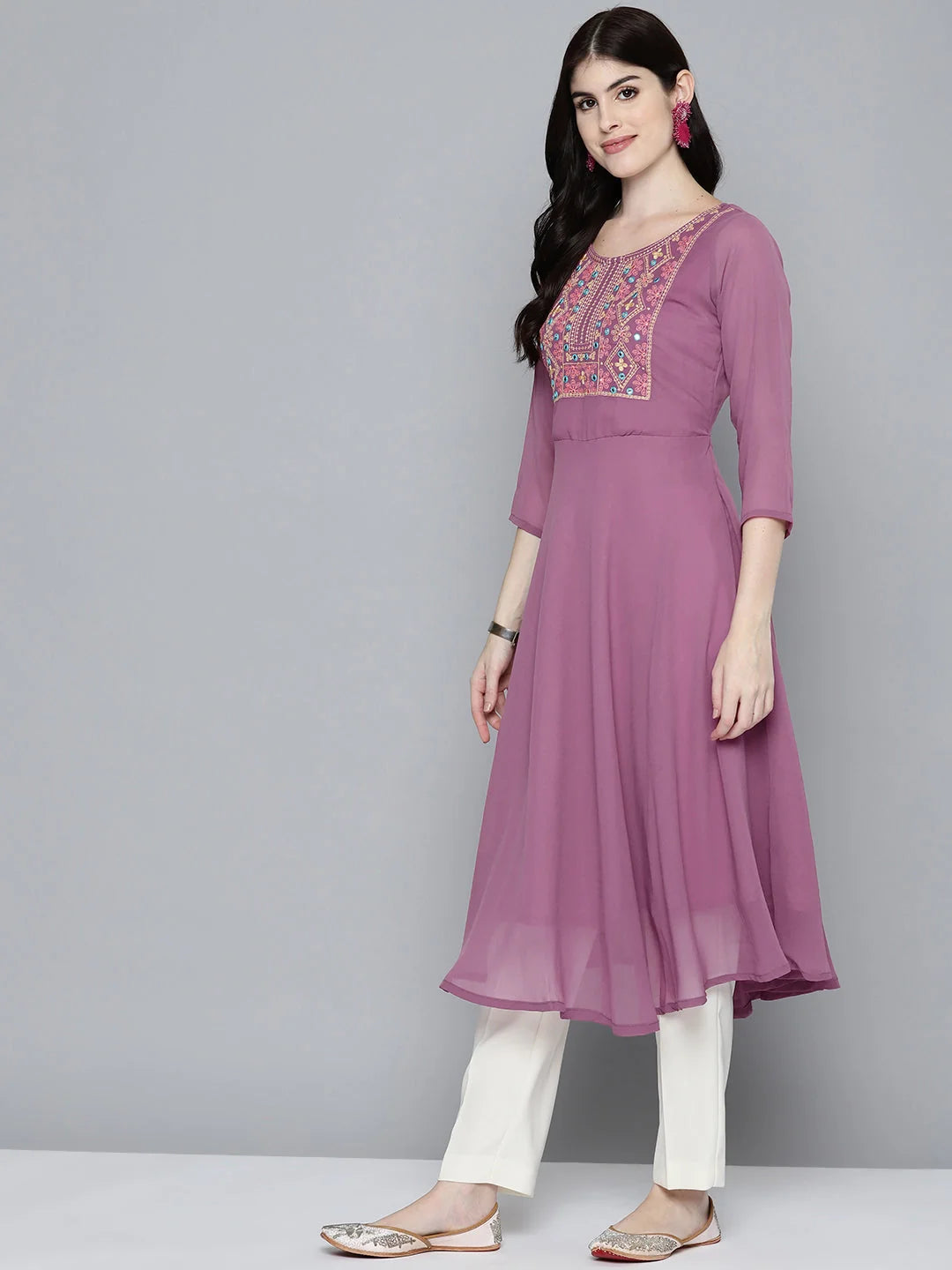 Embroidered Yok Flared Indian Kurta | Stylish Indian Kurtas