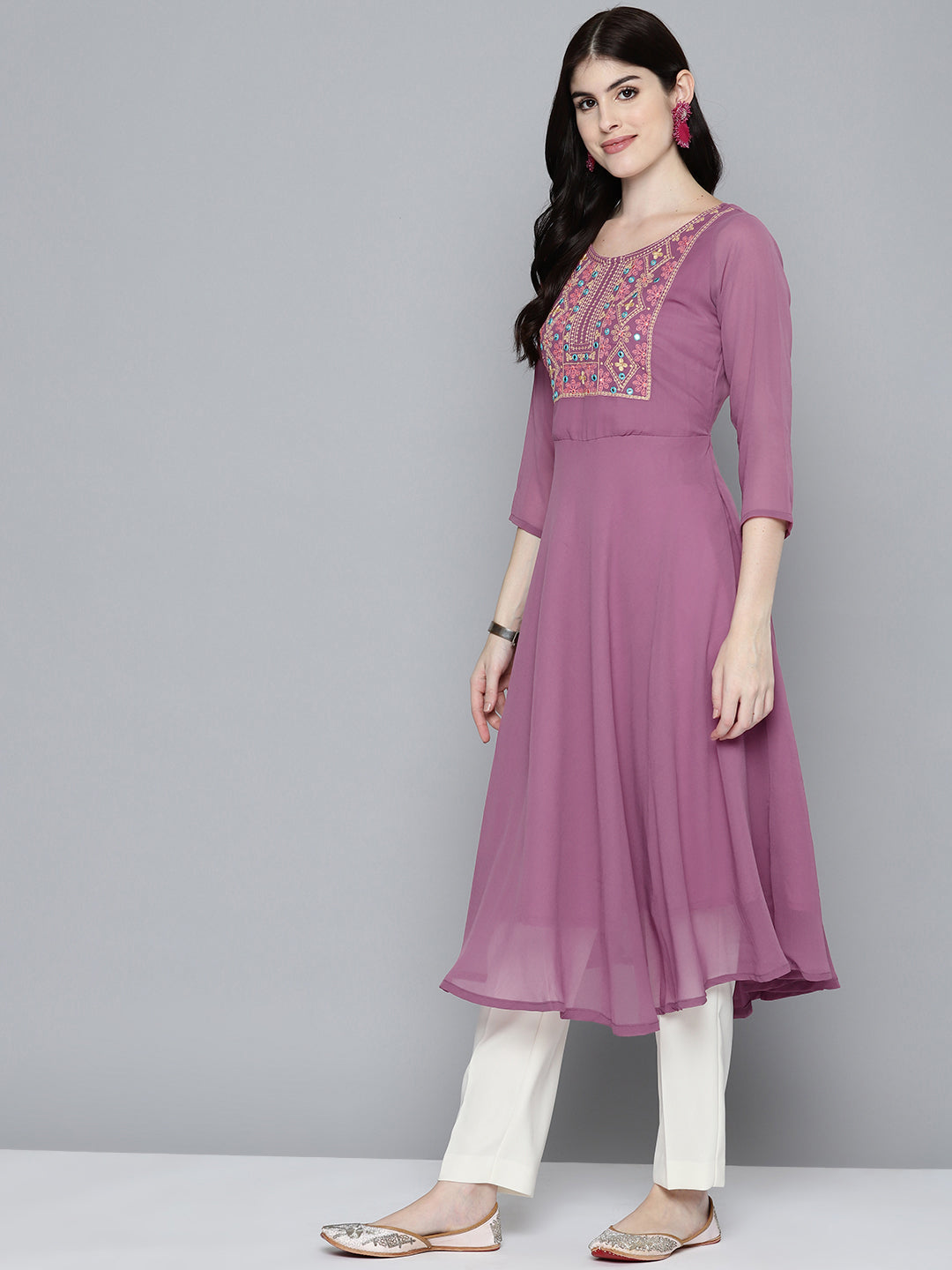 Embroidered Yok Flared Indian Kurta | Stylish Indian Kurtas