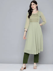 Embroidered yok flaired gorgette Quality kurta