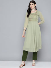 Embroidered yok flaired gorgette Quality kurta