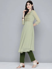 Embroidered yok flaired gorgette Quality kurta