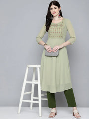 Embroidered yok flaired gorgette Quality kurta