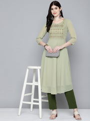 Embroidered yok flaired gorgette Quality kurta