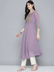 Embroidered flaired gorgette kurta
