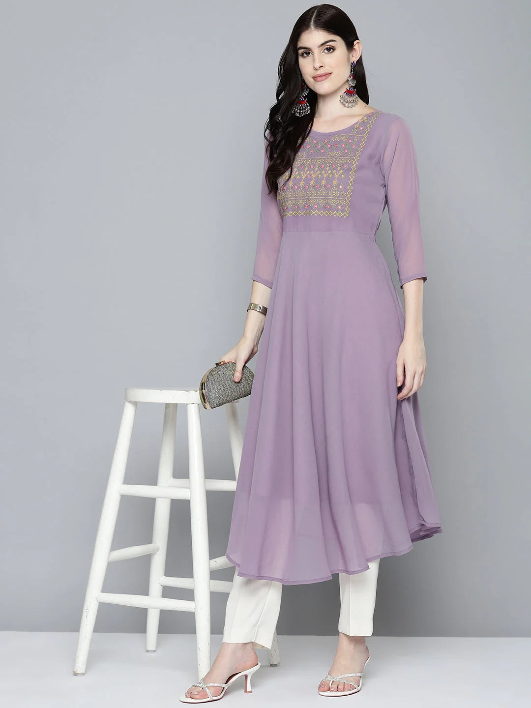 Embroidered Flared Indian Kurta - Shop Stylish Kurtas Online