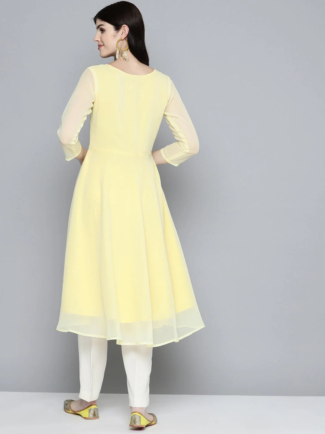 Embroidered Yoke Flared Georgette Indian Kurta for Women