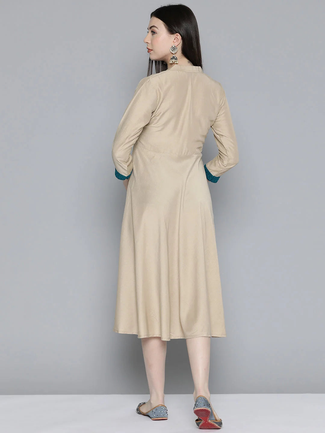 Beige Sequin Ethnic Dress | Women's Western Wear Outfit