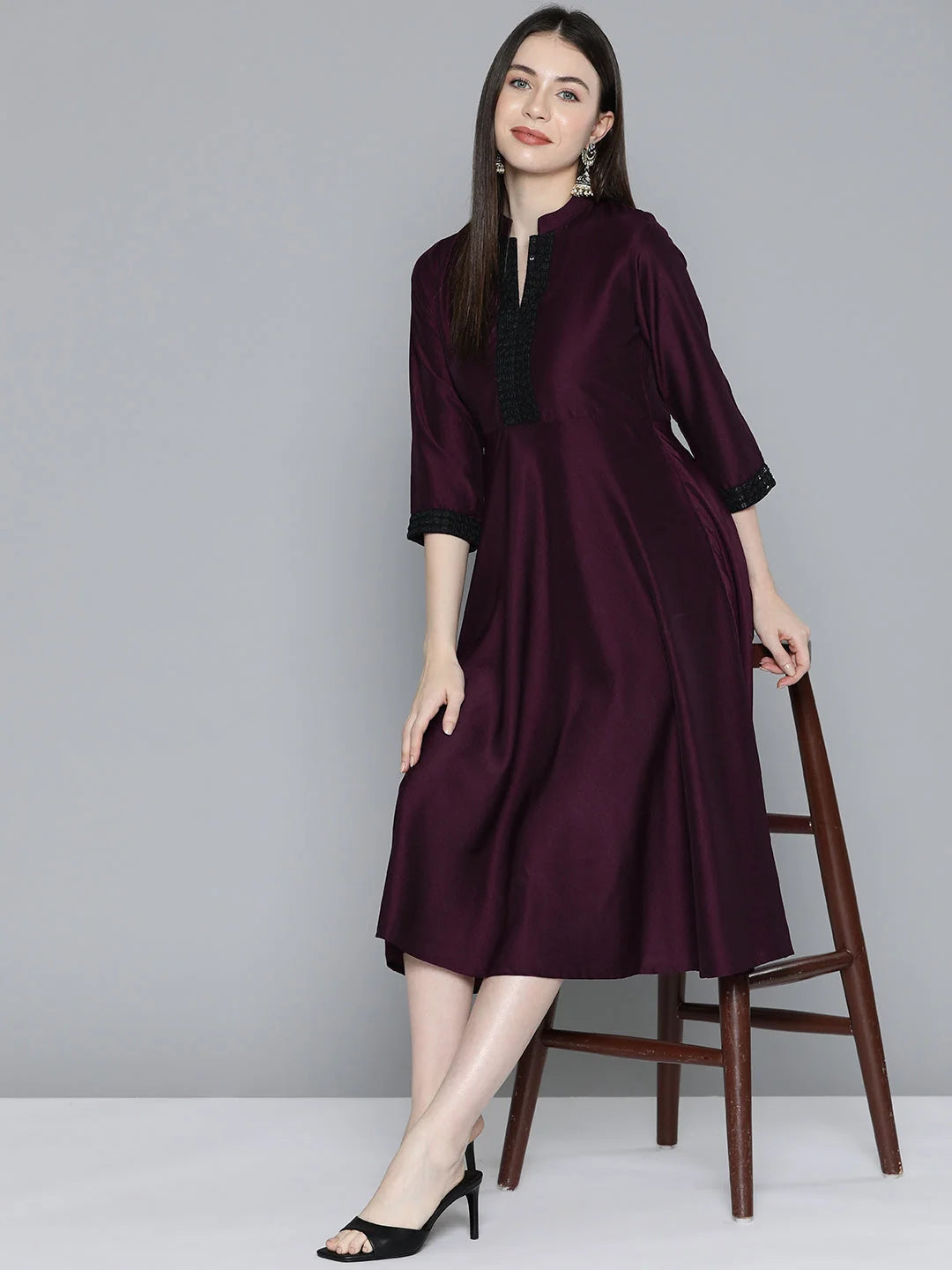 Wine Sequin Ethnic Dress | Women's Western Wear Collection