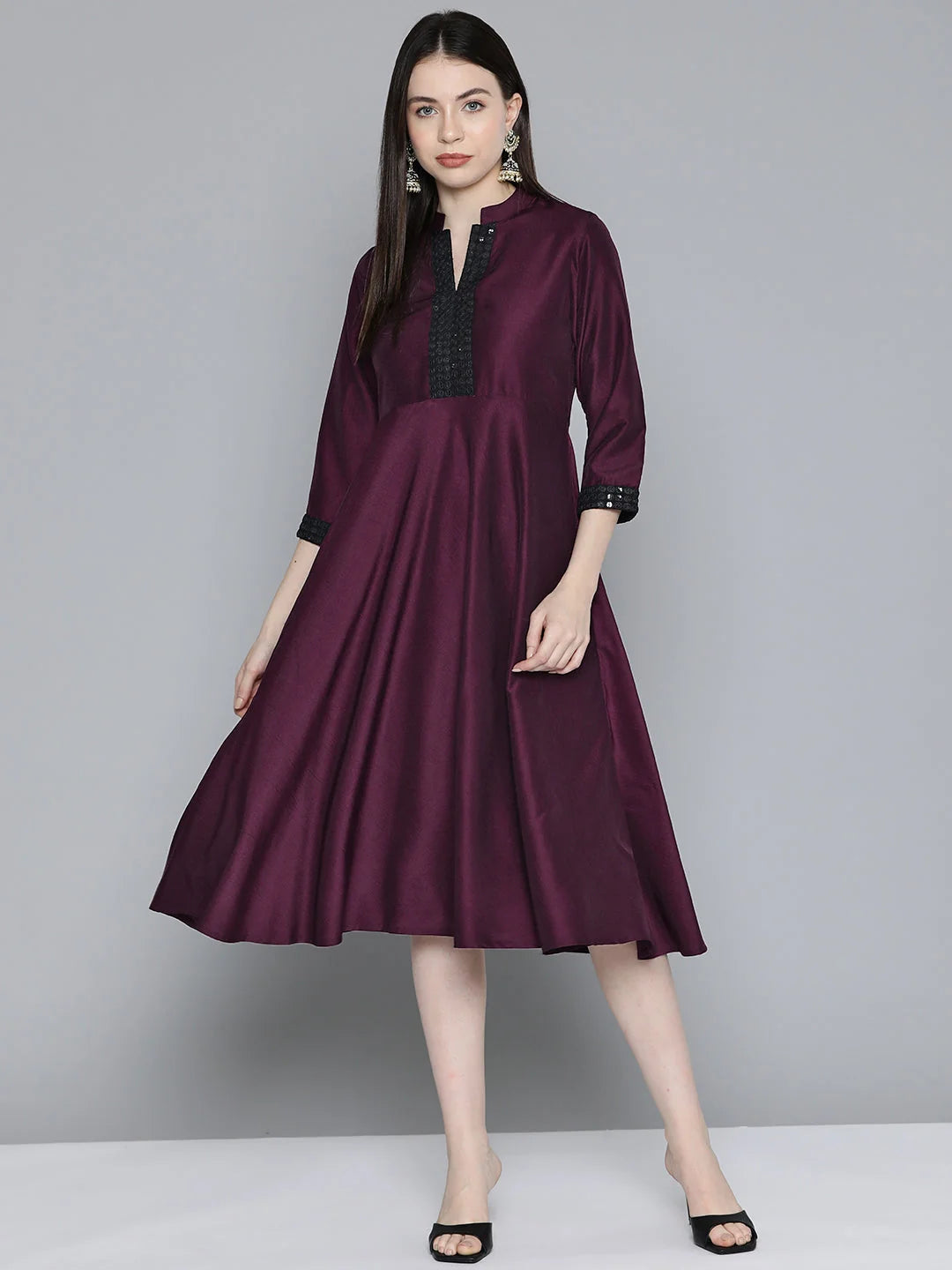 Wine Sequin Ethnic Dress | Women's Western Wear Collection