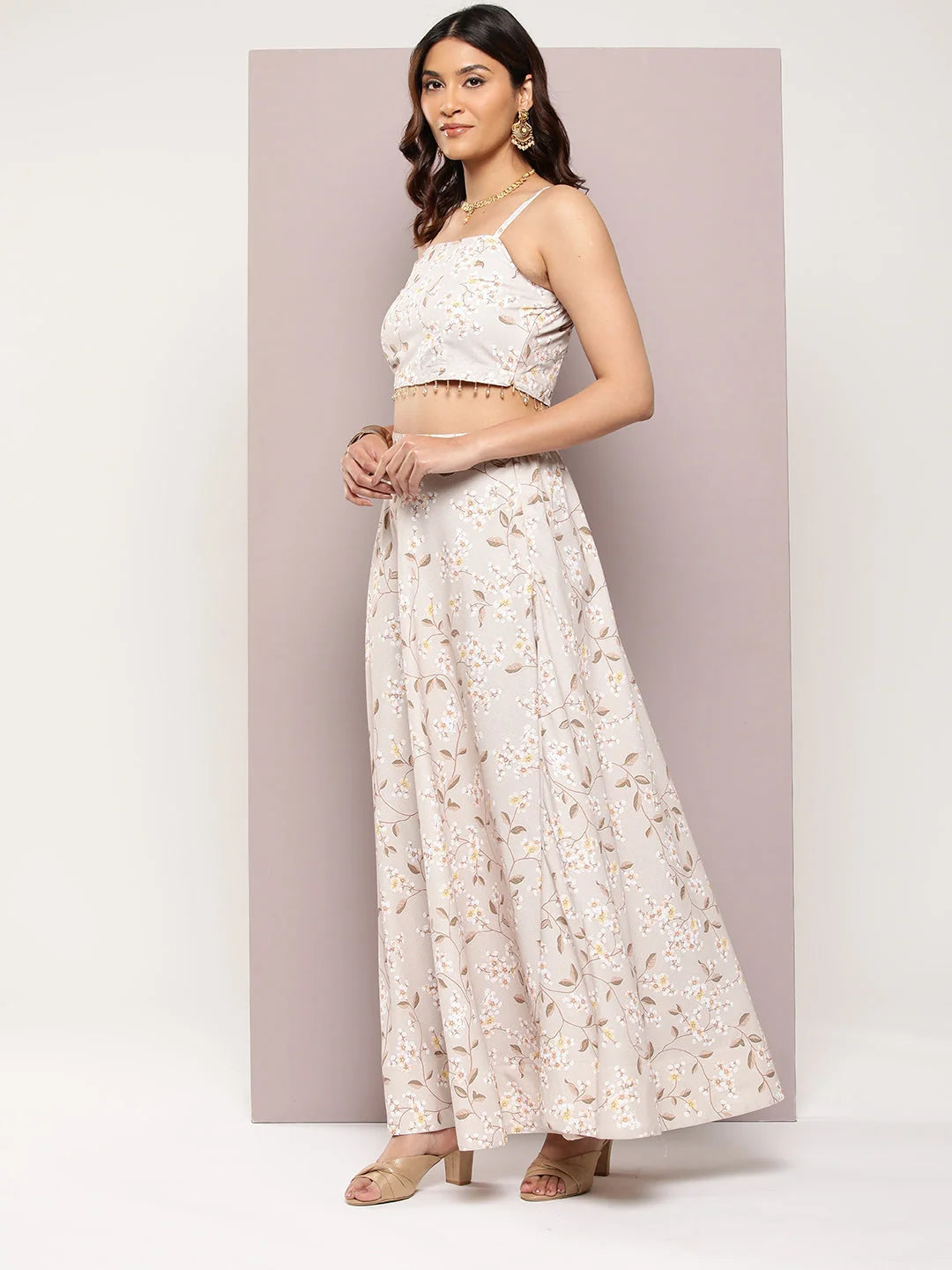 Crystal Bead Lehenga Choli: Printed Cotton Lehenga for Women