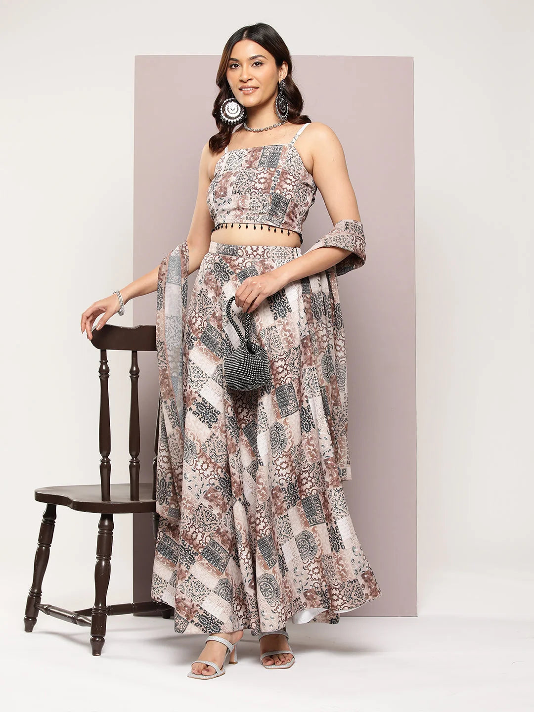 Crystal Beads Work Printed Lehenga choli with dupatta-JOLC-D-1701Q