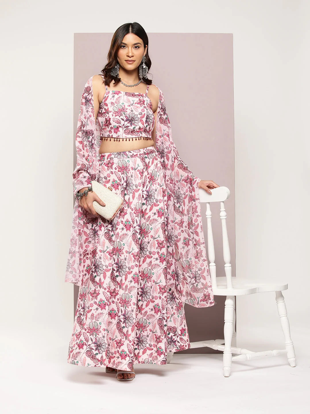 Crystal Beads Work Printed Lehenga choli with dupatta-JOLC-D-1701